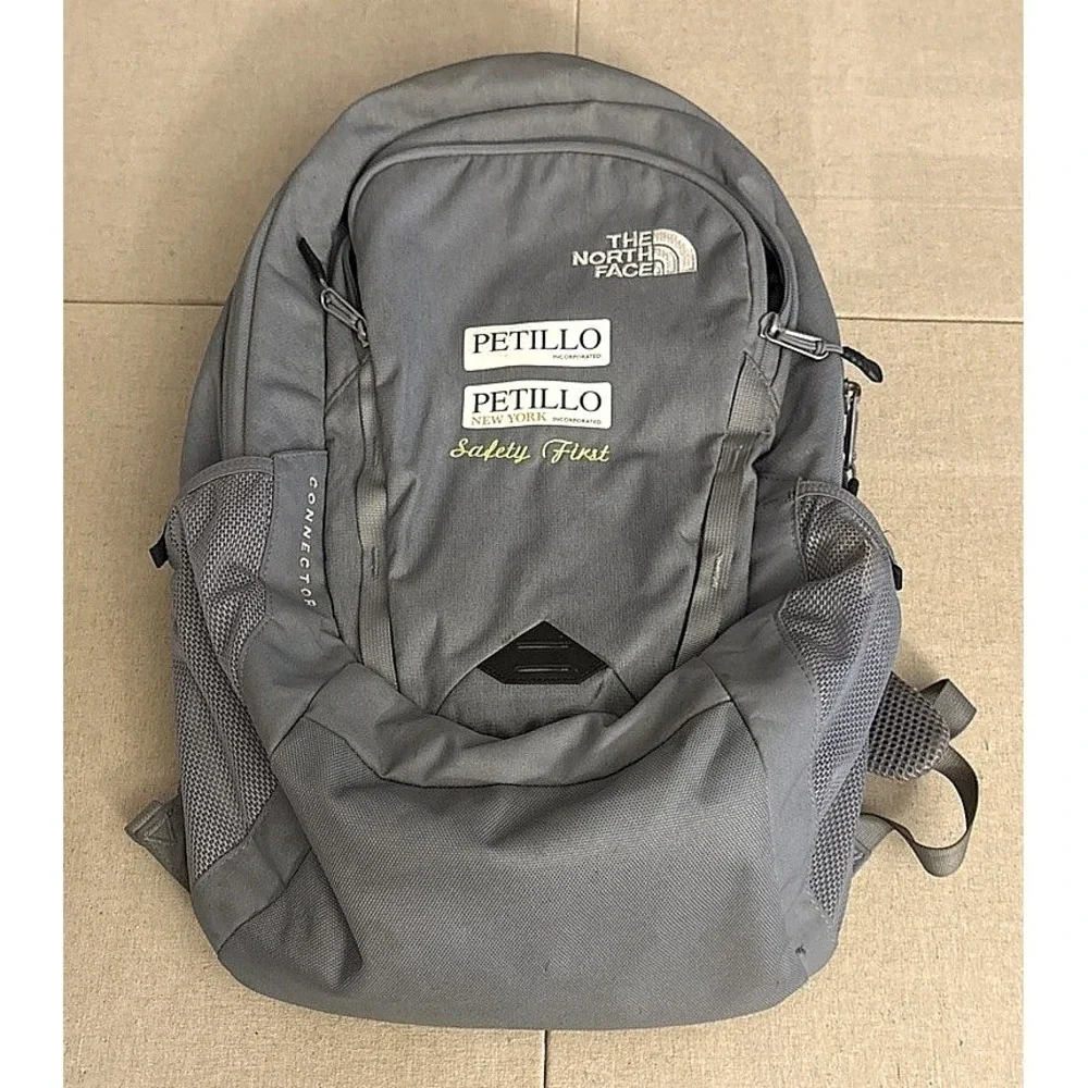 North Face Recon Backpack Gray with Petillo Corp Logo 17x12, Looks Unused
